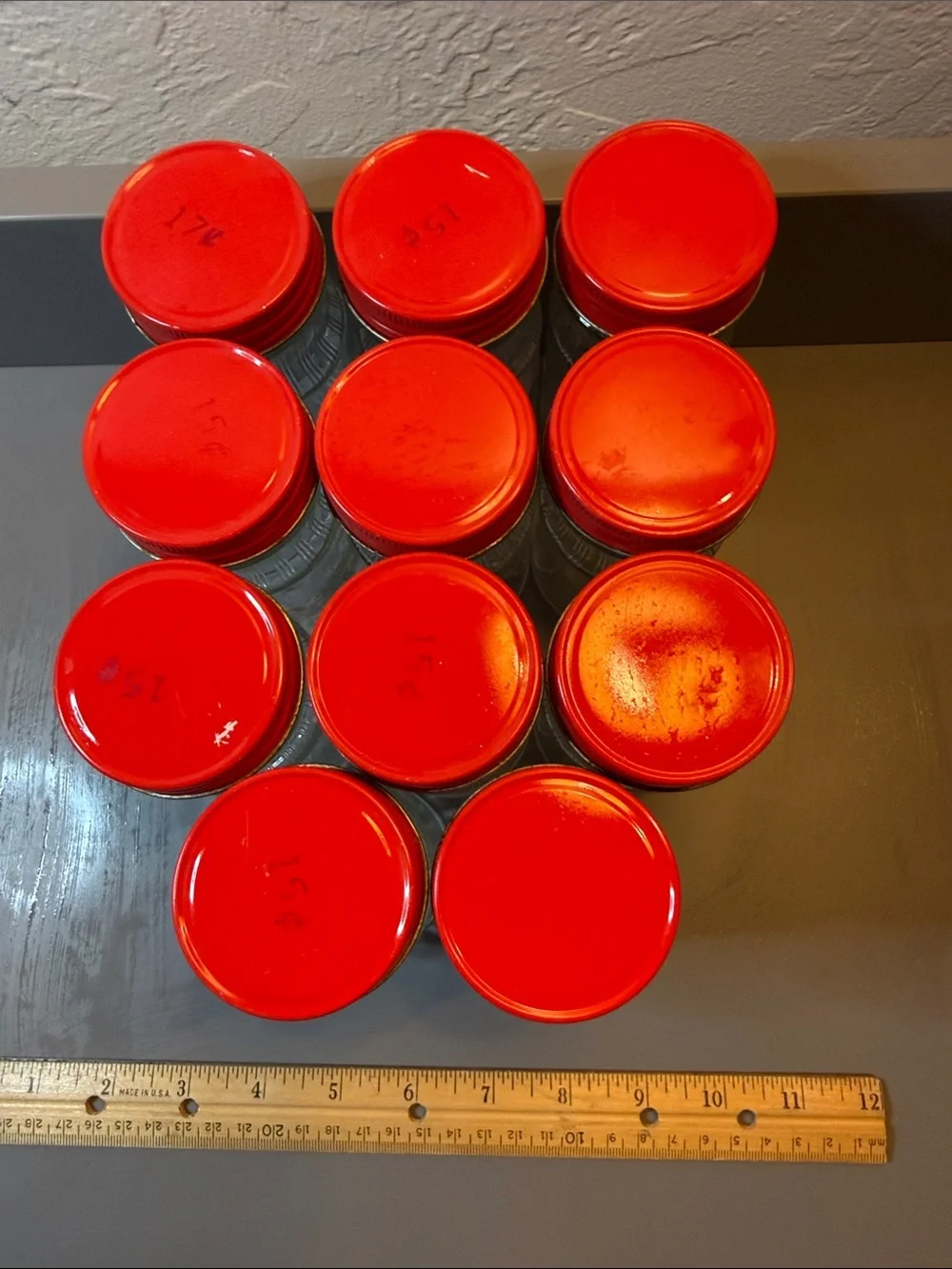 Vintage Clear Glass Pantry Jars with Red Lids - Set of 11